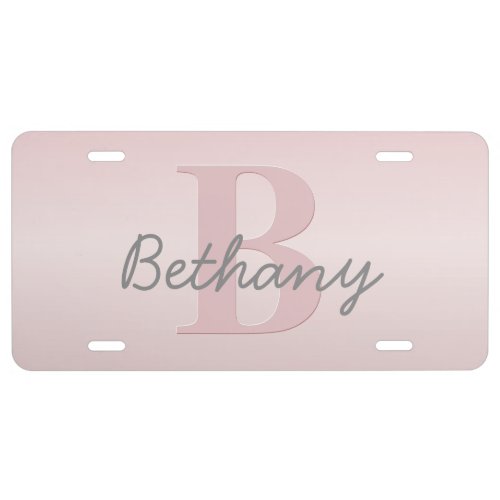 Cute Customizable Pink Monogram  Your Name Script License Plate