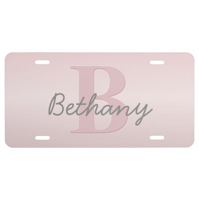 Cute Customizable Pink Monogram & Your Name Script License Plate (Front)