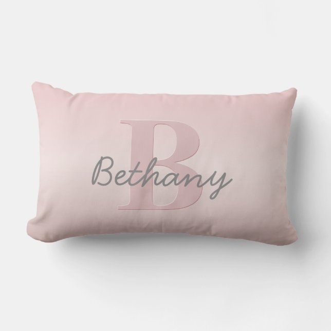 Cute Customizable Pink Monogram & Your Name Script Lumbar Pillow (Front)