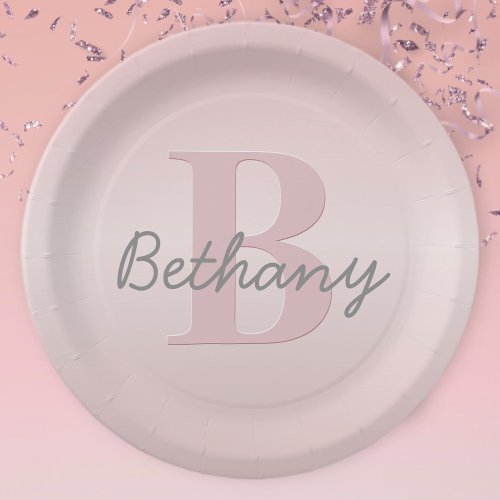 Cute Customizable Pink Monogram  Your Name Script Paper Plates