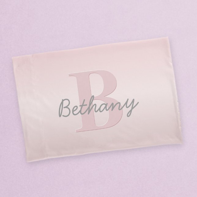 Cute Customizable Pink Monogram & Your Name Script Pillow Case (Creator Uploaded)