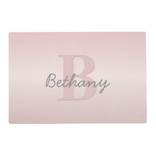Cute Customizable Pink Monogram & Your Name Script Placemat