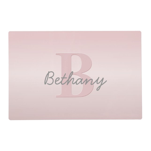 Cute Customizable Pink Monogram & Your Name Script Placemat (Front)