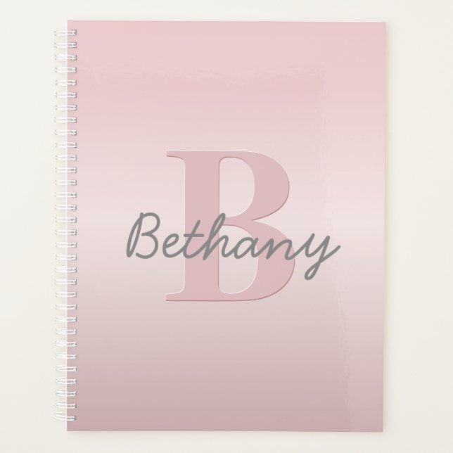 Cute Customizable Pink Monogram & Your Name Script Planner (Front)