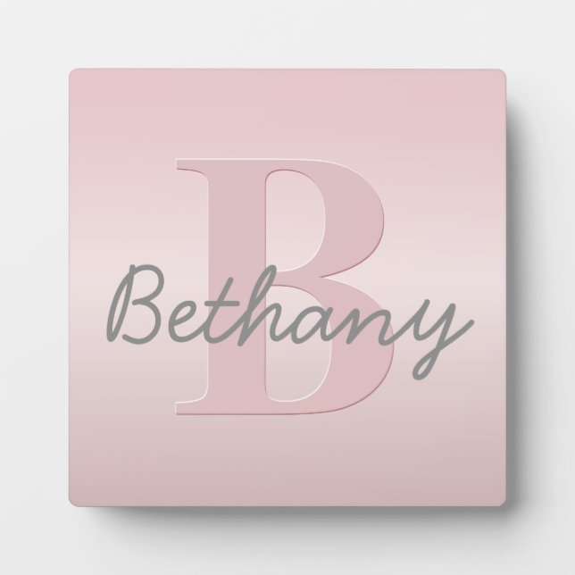Cute Customizable Pink Monogram & Your Name Script Plaque (Front)