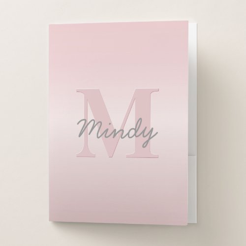 Cute Customizable Pink Monogram  Your Name Script Pocket Folder