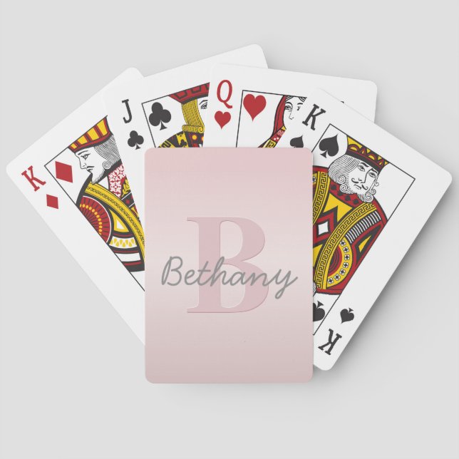 Cute Customizable Pink Monogram & Your Name Script Poker Cards (Back)