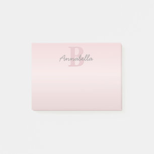 Cute Customizable Pink Monogram & Your Name Script Post-it Notes