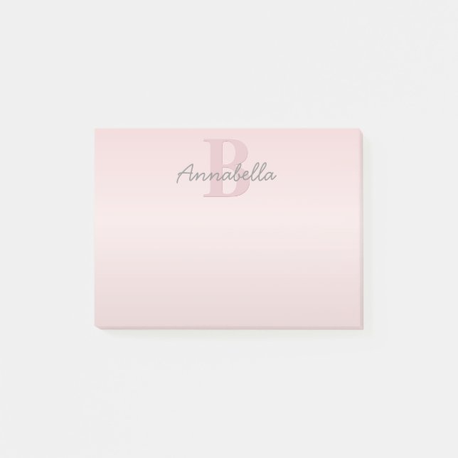 Cute Customizable Pink Monogram & Your Name Script Post-it Notes (Front)