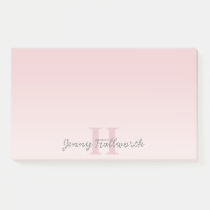 Cute Customizable Pink Monogram & Your Name Script Post-it Notes