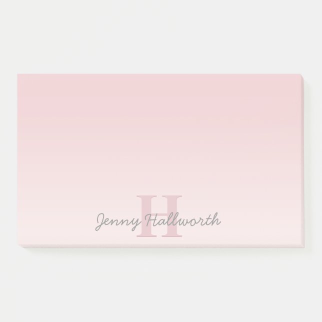 Cute Customizable Pink Monogram & Your Name Script Post-it Notes (Front)