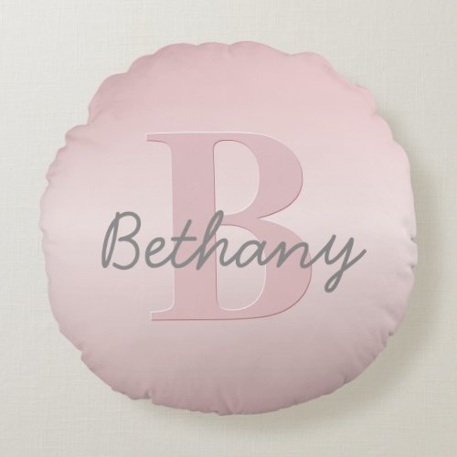Cute Customizable Pink Monogram  Your Name Script Round Pillow