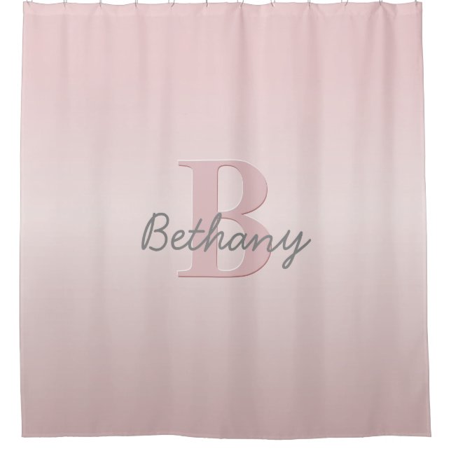 Cute Customizable Pink Monogram & Your Name Script Shower Curtain (Front)