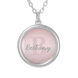 Cute Customizable Pink Monogram &amp; Your Name Script Silver Plated Necklace