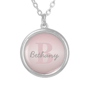 Cute Customizable Pink Monogram & Your Name Script Silver Plated Necklace