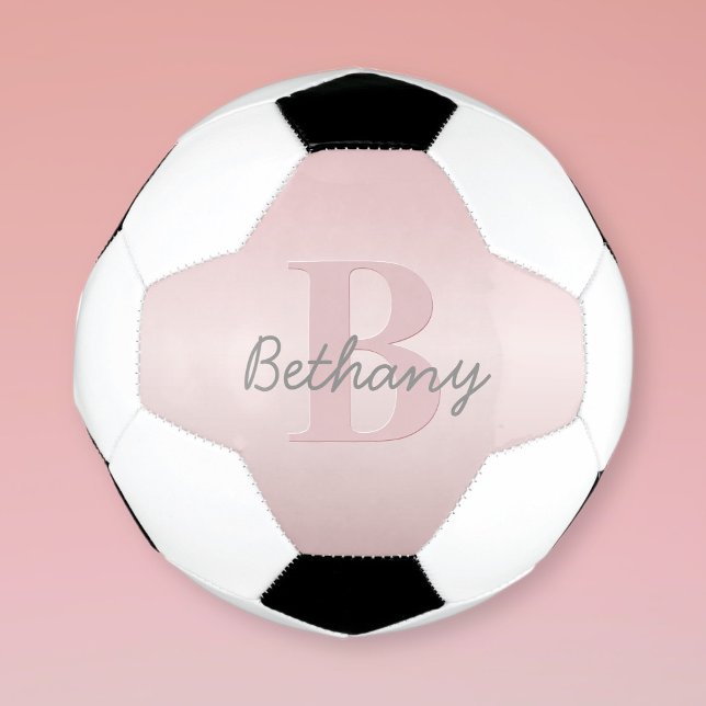 Cute Customizable Pink Monogram & Your Name Script Soccer Ball (Creator Uploaded)