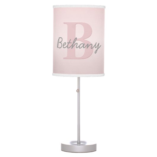 Cute Customizable Pink Monogram & Your Name Script Table Lamp (Front)