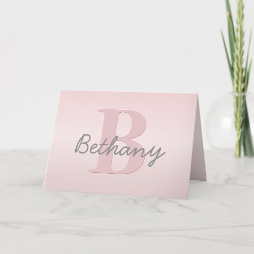 Cute Customizable Pink Monogram  Your Name Script Thank You Card