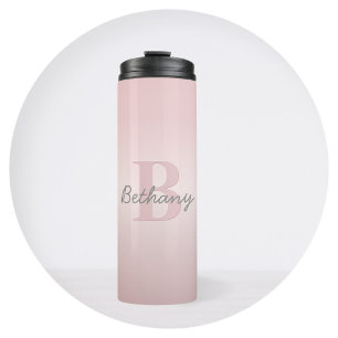 Cute Customizable Pink Monogram & Your Name Script Thermal Tumbler