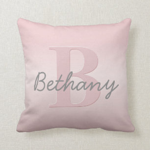 Cute Customizable Pink Monogram & Your Name Script Throw Pillow