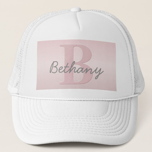 Cute Customizable Pink Monogram & Your Name Script Trucker Hat (Front)