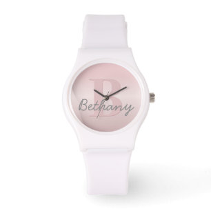 Cute Customizable Pink Monogram & Your Name Script Watch