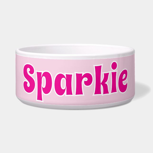 Cute Customizable Pink Playful Dog Cat Pet  Bowl (Front)