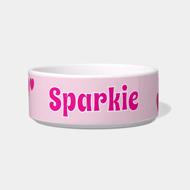 Cute Customizable Pink Playful Dog Cat Pet  Bowl (Front)