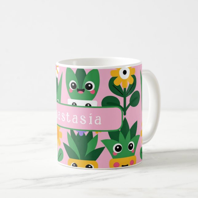 Cute Customizable Pot Plant Print Coffee Mug (Front Right)