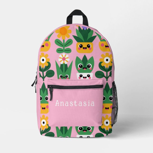 Cute Customizable Pot Plant Print Printed Backpack (Front)