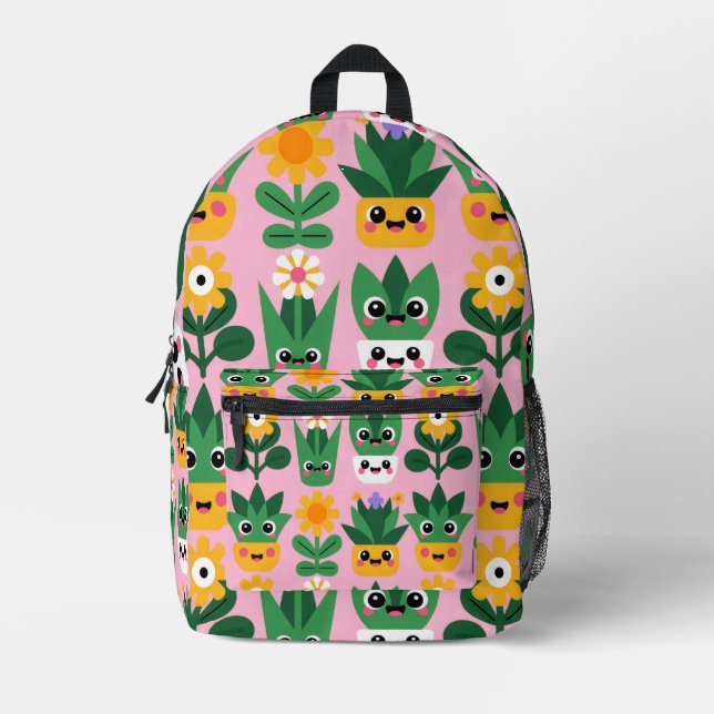 Cute Customizable Pot Plant Print Printed Backpack (Front)