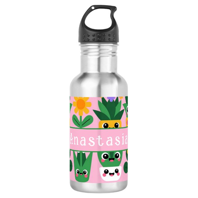 Cute Customizable Pot Plant Print Stainless Steel Water Bottle (Front)