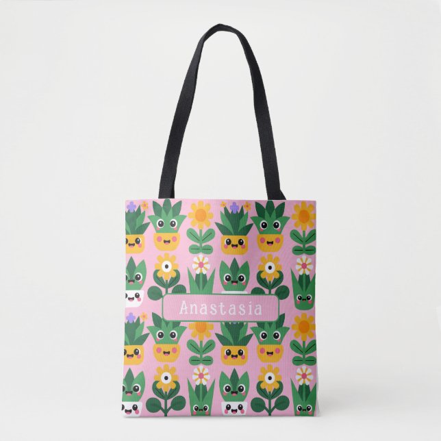 Cute Customizable Pot Plant Print Tote Bag (Front)