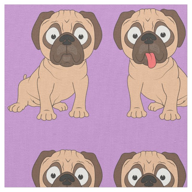 Cute Customizable Pug Fabric (Close Up)