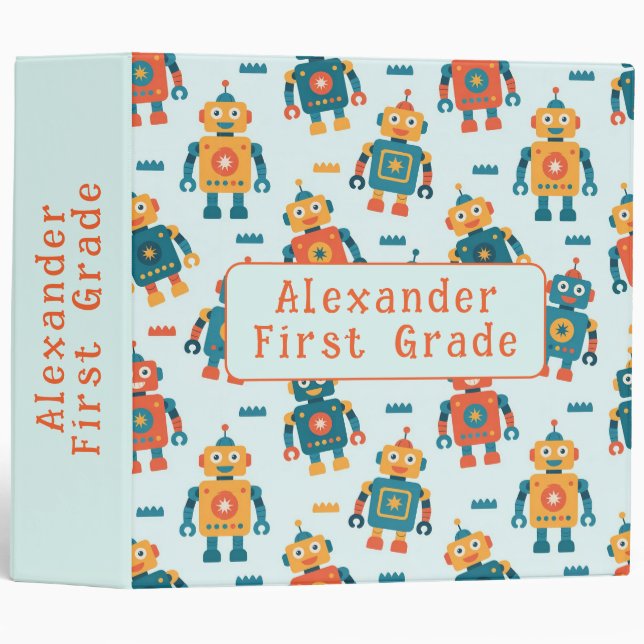 Cute Customizable Robot Print 3 Ring Binder (Front/Spine)