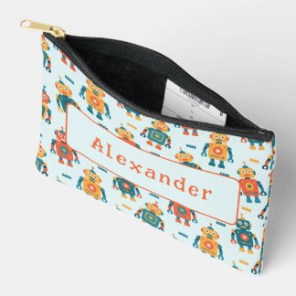 Cute Customizable Robot Print Accessory Pouch