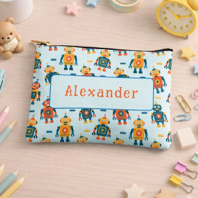 Cute Customizable Robot Print Accessory Pouch (Robot Zipper Pouch Pencil Case)
