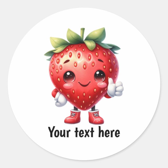 Cute customizable strawberry fruit  classic round sticker (Front)