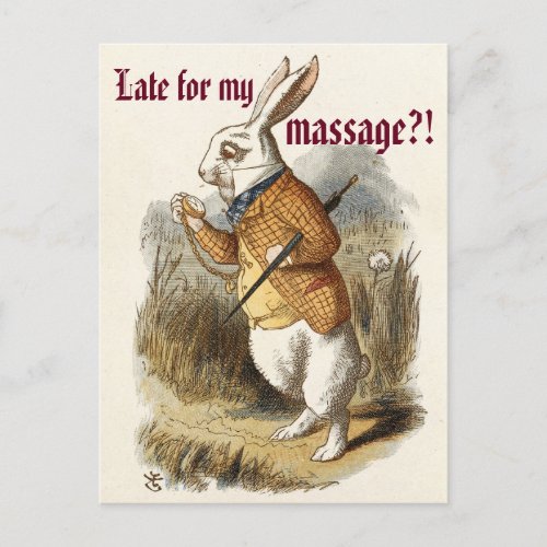 Cute CUSTOMIZABLE White Rabbit Massage Marketing Postcard