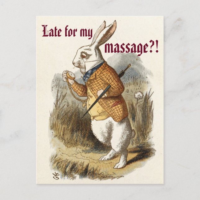 Cute CUSTOMIZABLE White Rabbit Massage Marketing Postcard (Front)