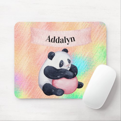 Cute Customized Baby Panda Bear Watercolor Pastel Mouse Pad