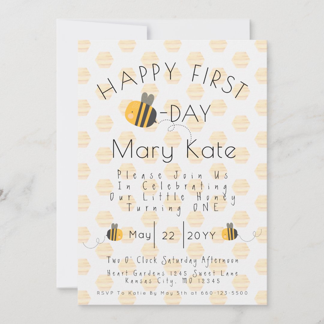 Cute Customized Honey Bee First Birthday Invitation | Zazzle