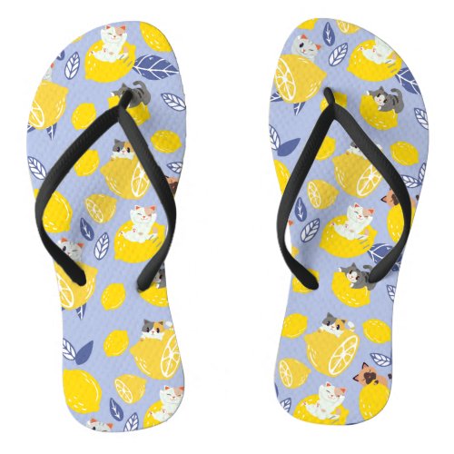 Cute Cut Lemons And Cats Flip Flops