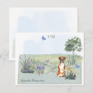 Cute Cute Boxer Dog Butterfly Monogram and Name Note Card