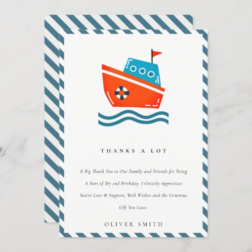 Cute Cute Kids Nautical Boat Any Age Birthday Thank You Card | Zazzle