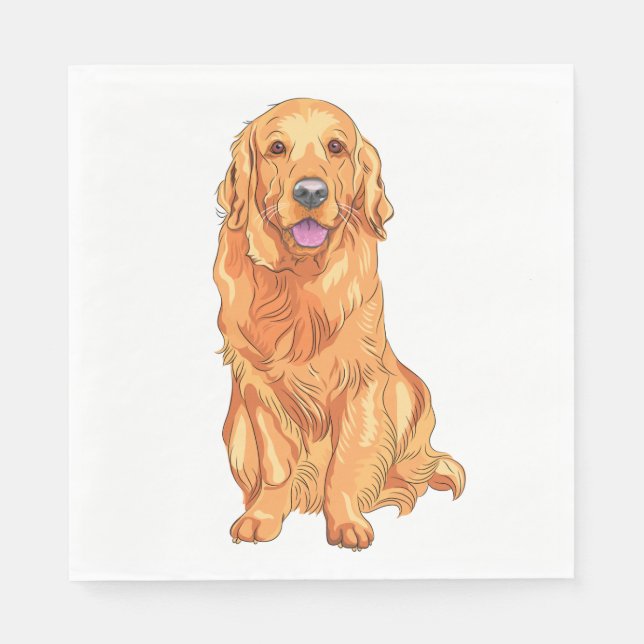 Cute Cute Puppy Golden Retriever Dog Party Napkins (Front)
