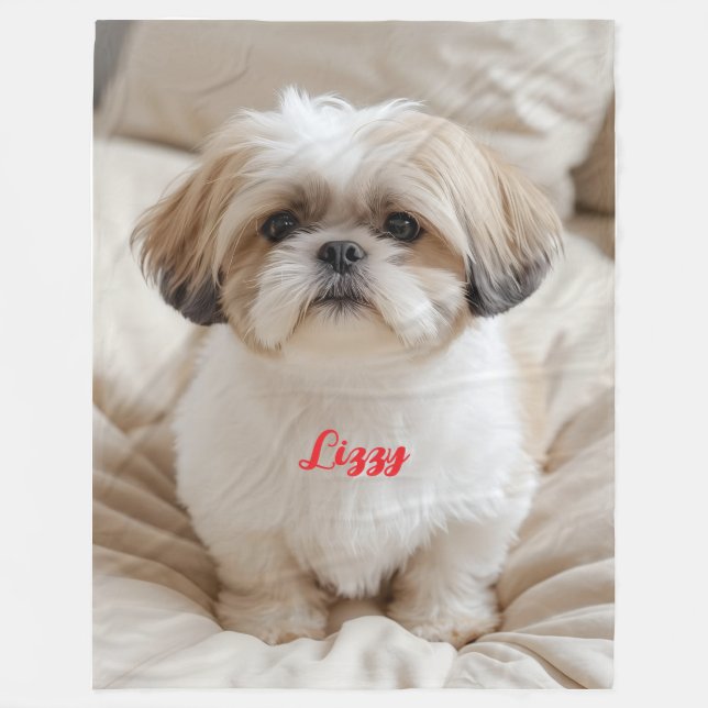 Cute Cute Shih Tzu Personalized Fleece Blanket (Front)
