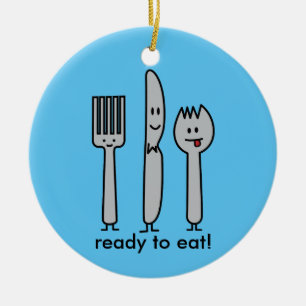 Cute Cutlery Utensils Fork Knife Spork Spoon Happy Ceramic Ornament
