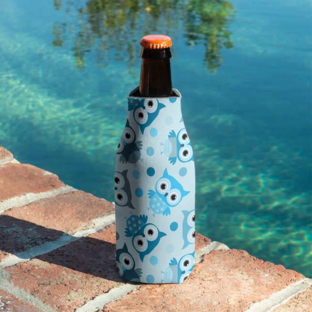 Cute cyan colorful owl pattern bottle cooler (In Situ Pool)
