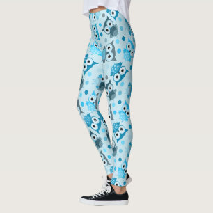 Cute cyan colorful owl pattern leggings